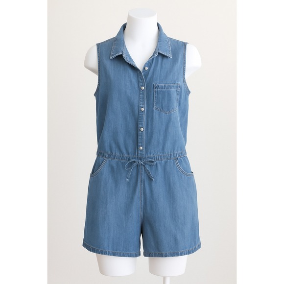 Universal‎ Thread Womens Denim Romper Size L Blue Casual Western Utility Minimal - Picture 1 of 8